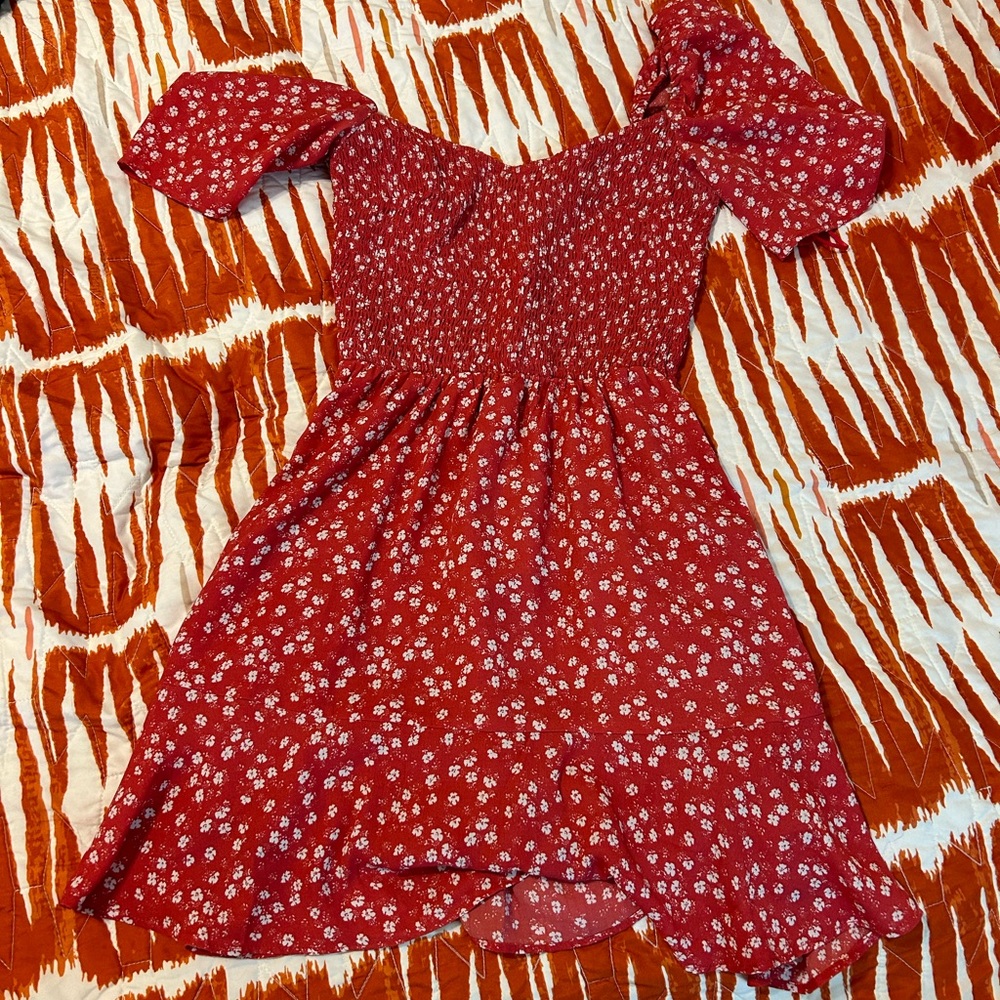 Red Puff Sleeve Mini Dress